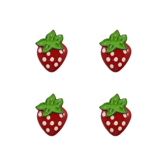 (4 pcs) Red Strawberry Summer Fruit Flatback Resin Craft Embellishment