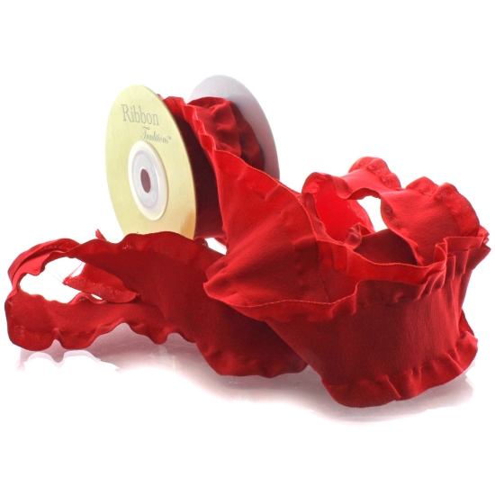 Red Satin Double Ruffle Ribbon