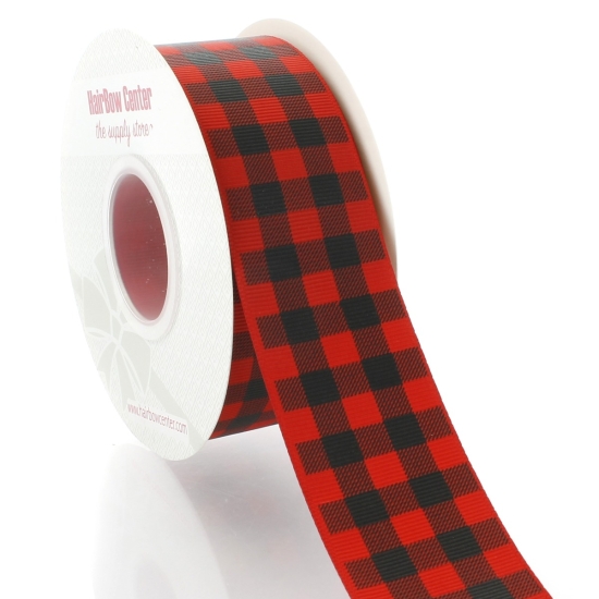 1.5" Red/Black Buffalo Plaid Grosgrain Ribbon