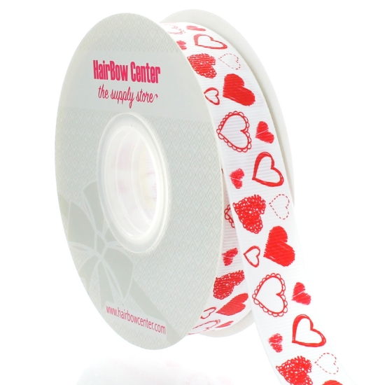 7/8" Red Construction Heart Grosgrain Ribbon