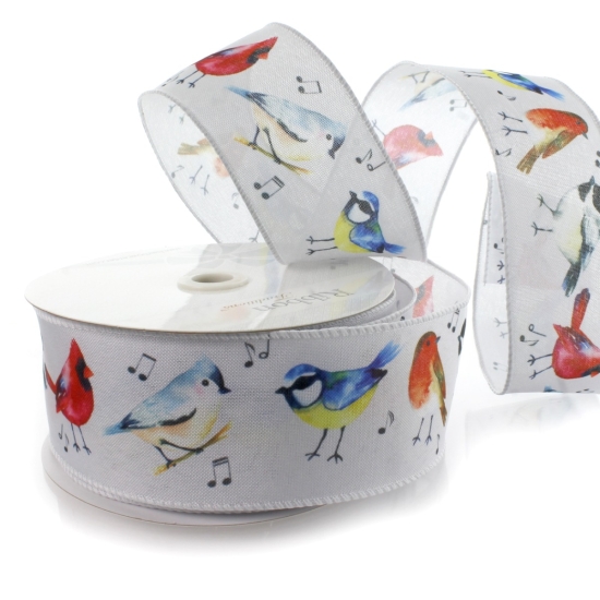 2 1/2" Wired Ribbon Winter Songbirds