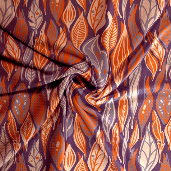 Lavender-Orange Boho Fall Leaves Bullet Fabric