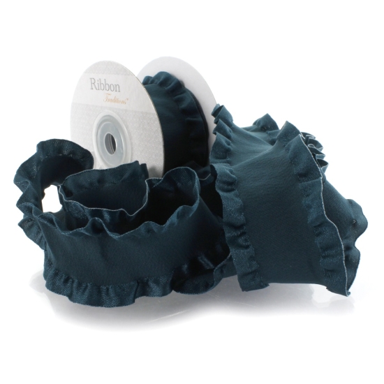 Teal Satin Double Ruffle Ribbon