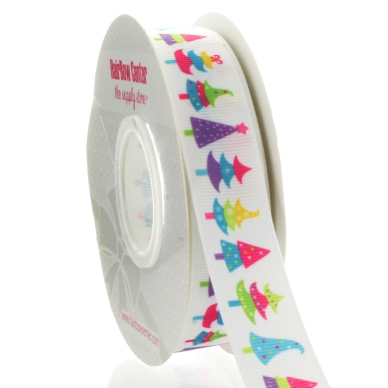 7/8" Funky Christmas Trees Grosgrain Ribbon