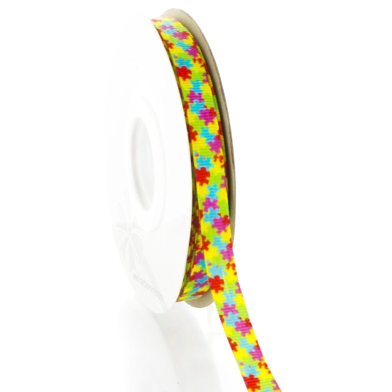 3/8" Autism Puzzle Pieces Grosgrain Ribbon