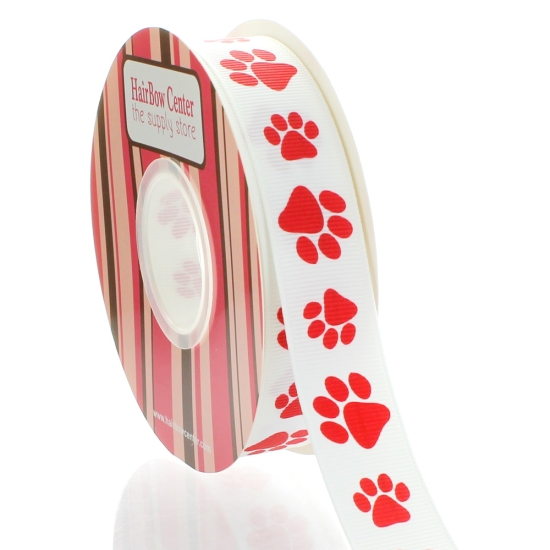 7/8" Red Paw Grosgrain Ribbon