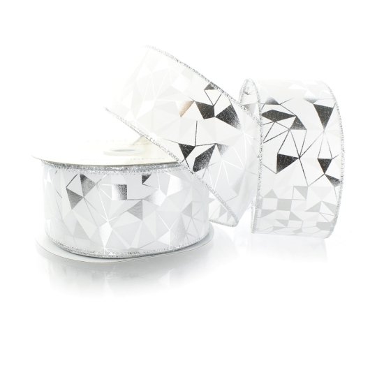 2 1/2" Wired Ribbon White/Silver Mosaic