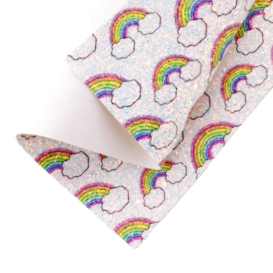 Rainbow Chunky Glitter Canvas Sheet White