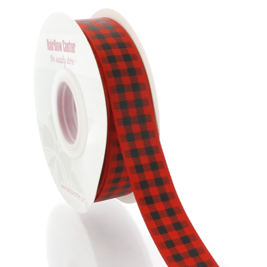 7/8" Red/Black Buffalo Plaid Grosgrain Ribbon