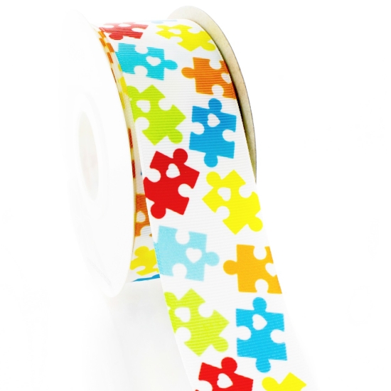 1.5" Autism Awareness Puzzle Grosgrain Ribbon