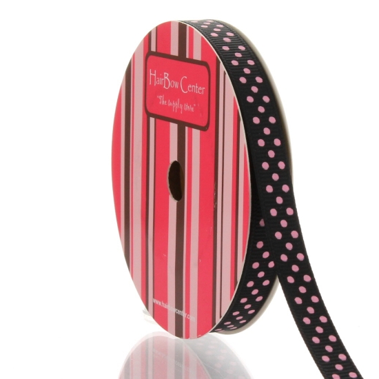 3/8" Black/Pink Swiss Dot Grosgrain Ribbon