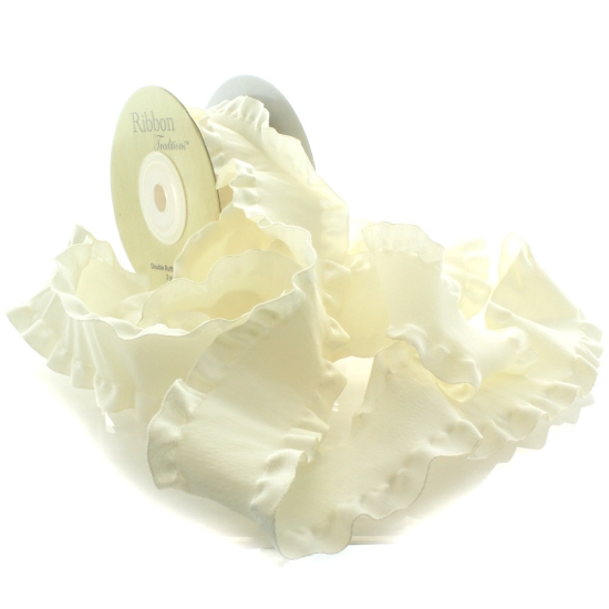 Ivory Satin Double Ruffle Ribbon