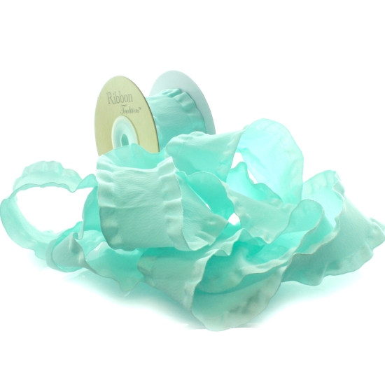 Aqua Satin Double Ruffle Ribbon