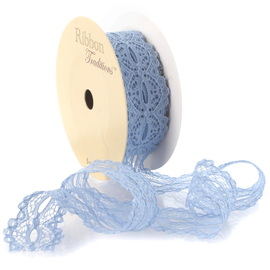 Dusty Blue 7/8" Ribbon Hole French Lace Trim