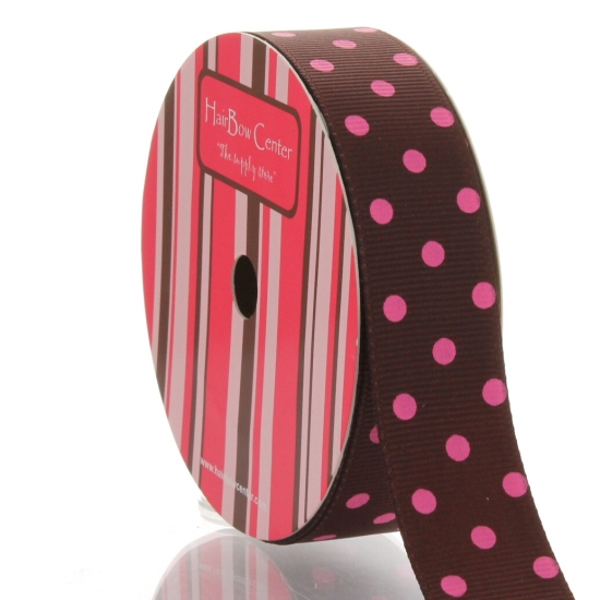 7/8" Cappuccino/Hot Pink Dot Grosgrain Ribbon