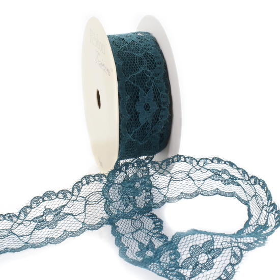 Teal 1" Vintage Scalloped Edge Lace Ribbon Trim