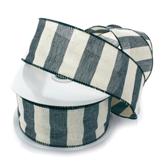 2 1/2" Wired Ribbon Wide Stripe Navy/Off-White