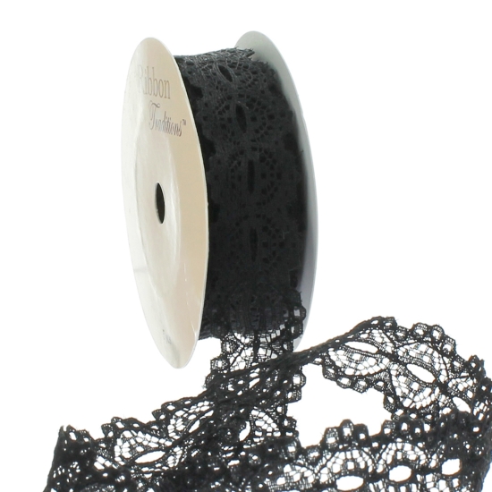 Black 7/8" Ribbon Hole French Lace Trim