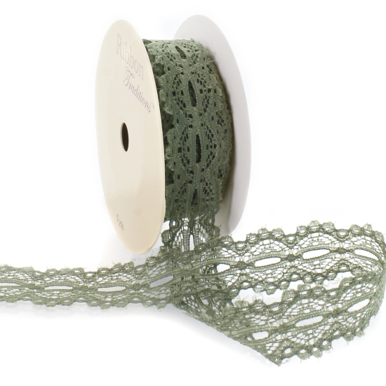 Moss Green 7/8" Ribbon Hole French Lace Trim