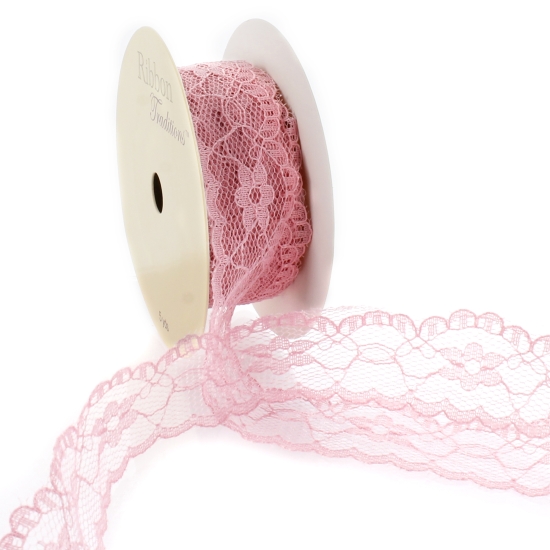 Dusty Rose 1" Vintage Scalloped Edge Lace Ribbon Trim