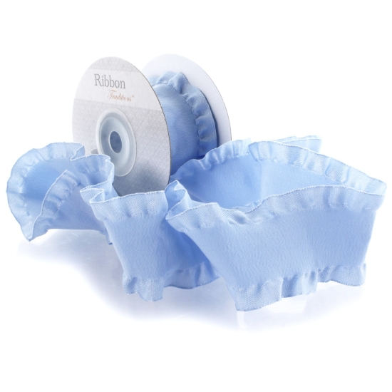 Dusty Blue Satin Double Ruffle Ribbon