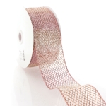 2 1/2" Wired Ribbon Sheer Ombre Glitter Diamond Mesh - Rose Gold