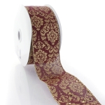 2 1/2" Wired Ribbon Burgundy/Gold Damask