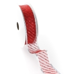 1 1/2" Wired Metallic Banded Edge Sheer Glitter Diagonal Stripes Red/Silver