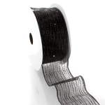2 1/2" Wired Ribbon Horizontal Glitter/Sequin Stripes Sheer Black