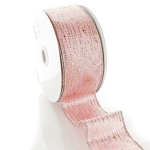 2 1/2" Wired Ribbon Horizontal Glitter/Sequin Stripes Solid Rose Gold/Silver