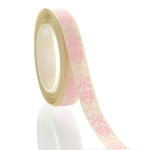 3/8" Ivory w/ Pink Damask Grosgrain Ribbon