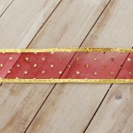 1 1/2" Wired Ribbon Metallic Banded Edge Sheer Glitter Dots Red/Gold