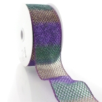 2 1/2" Wired Ribbon Sheer Ombre Glitter Diamond Mesh - Purple