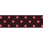 7/8" Cappuccino/Hot Pink Dot Grosgrain Ribbon