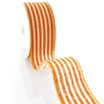 2 1/2" Wired Ribbon Orange/Off-White Narrow Farmhouse Stripes Burlap