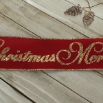 2 1/2" Wired Ribbon Gold Glitter Merry Christmas Red