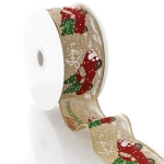 2 1/2" Wired Ribbon Holiday Red Truck Natural