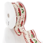 2 1/2" Wired Ribbon Holiday Red Truck Cream