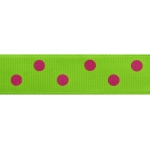 7/8" Apple Green/Hot Pink Dot Grosgrain Ribbon