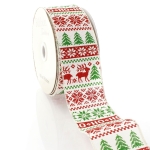 2 1/2" Wired Ribbon Ho Ho Fair Isle Burlap