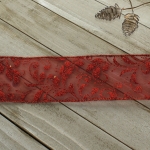 2 1/2" Wired Ribbon Glitter Swirl Leaves Red Sheer
