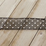 1 1/2" Wired Sheer w/ White Flocked Polka Dots Black