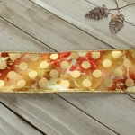 2 1/2" Wired Ribbon Tie-Dye - Gold Shimmer Dots Watercolor