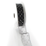 1 1/2" Wired Ribbon Metallic Banded Edge Sheer Glitter Dots Black/Silver