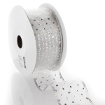 2 1/2" Wired Ribbon Metallic Banded Edge Sheer Glitter Dots Silver