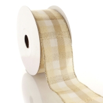 2 1/2" Wired Ribbon Cream/Gold Shimmer Plaid