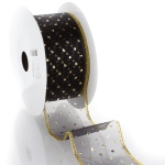 2 1/2" Wired Ribbon Metallic Banded Edge Sheer Glitter Dots Black/Gold