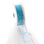 1 1/2" Wired Metallic Banded Edge Sheer Glitter Dots Turquoise/Silver