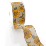 2 1/2" Wired Ribbon Sunflowers on Burlap