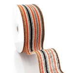 2 1/2" Wired Ribbon Halloween Orange/Black/White Stripes Burlap